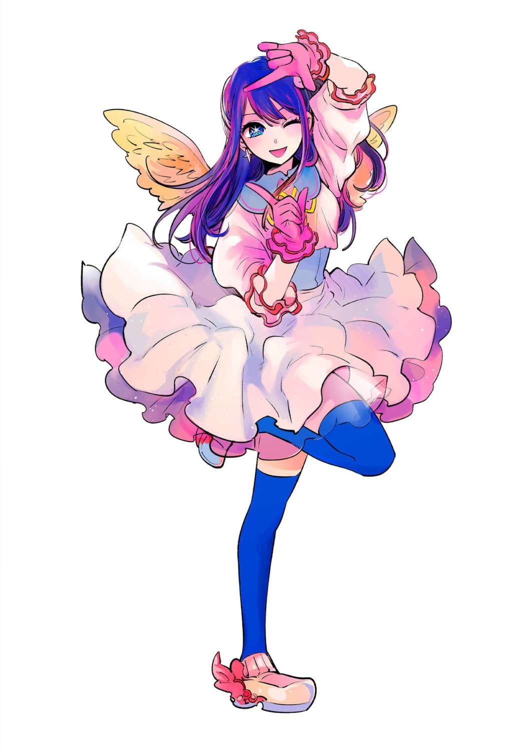 [oshi_no_ko], dress, hoshino_ai, see_through, thighhighs, wings, yokoyari_mengo
