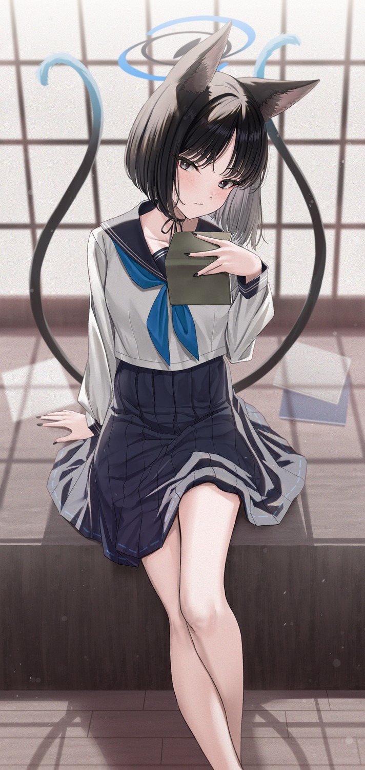animal_ears, blue_archive, halo, kiryuu_kikyou, nekomimi, rama_(yu-light8), seifuku, tail