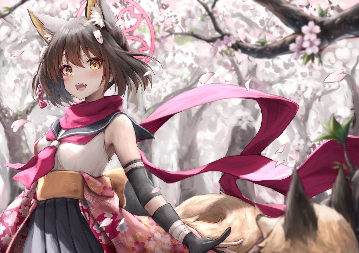 animal_ears, blue_archive, halo, inre_kemomimi, japanese_clothes, kitsune, kuda_izuna, seifuku