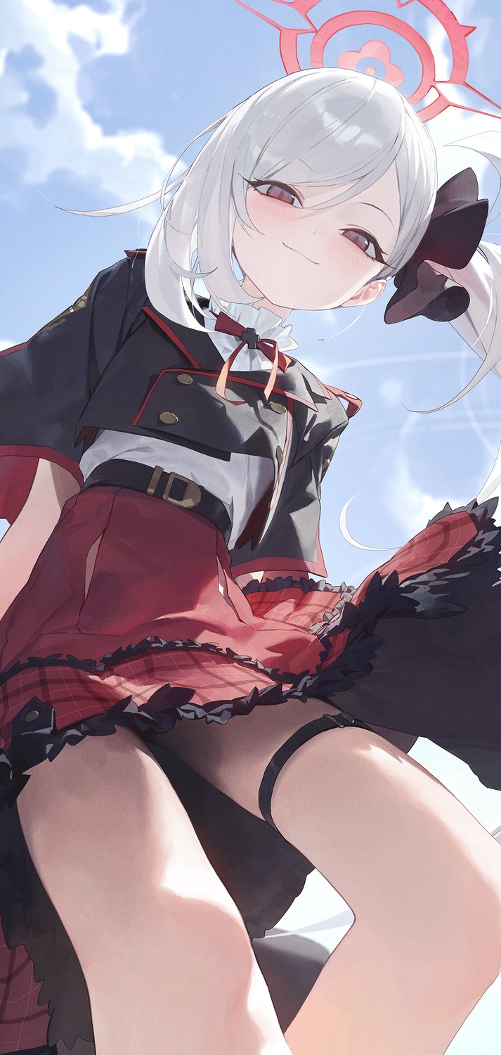asagi_mutsuki, blue_archive, garter, halo, modare, seifuku, skirt_lift