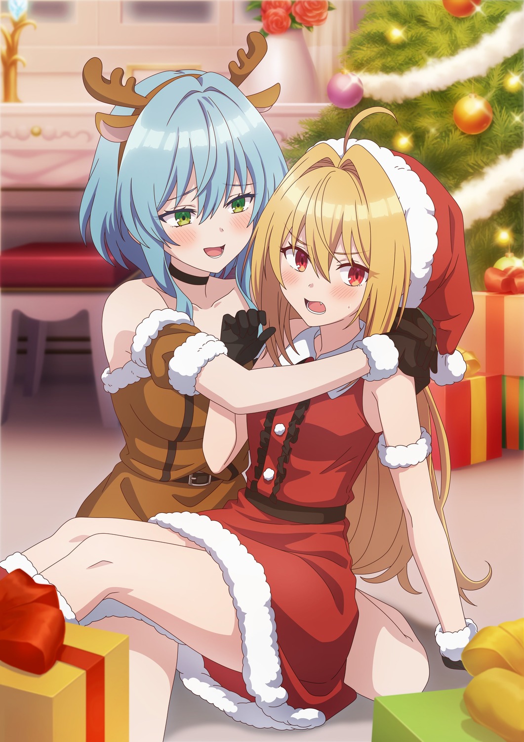 animal_ears, christmas, hikikomari_kyuuketsuki_no_monmon, horns, tagme, terakomari_gandesblood, villhaze, yuri