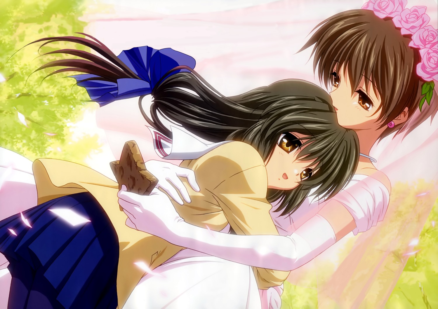 clannad, dress, ibuki_fuuko, ibuki_kouko, ikeda_kazumi, seifuku, wedding_dress