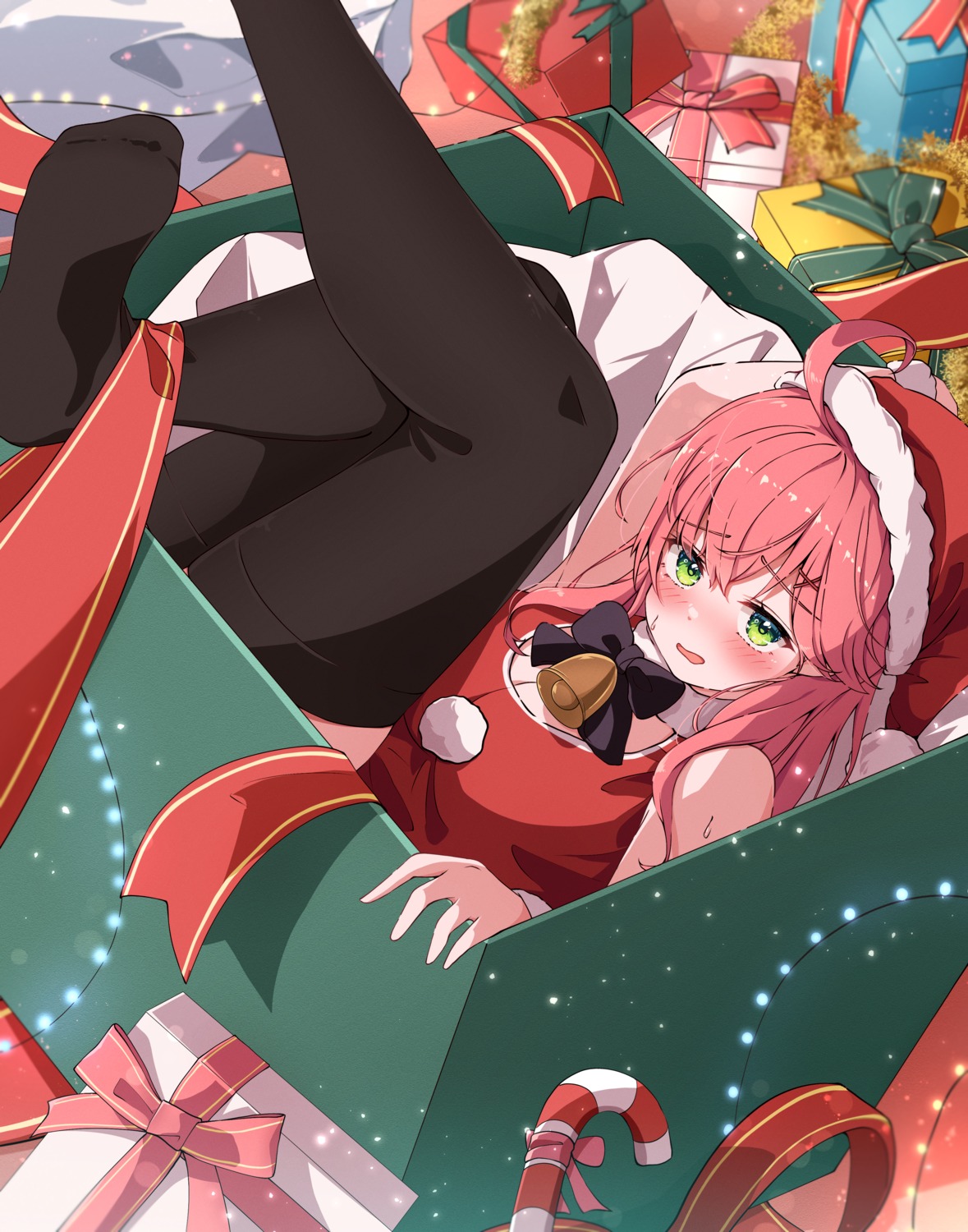 christmas, cleavage, feet, hololive, ray_o0, sakura_miko, thighhighs