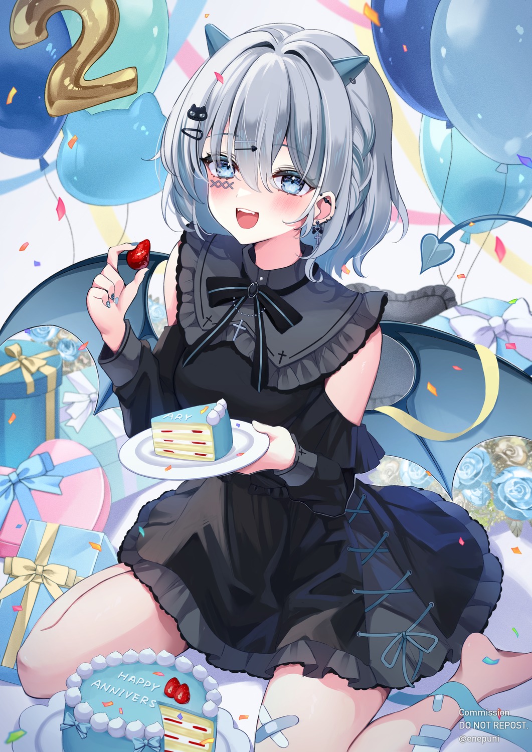 bandaid, dress, enepuni, gothic_lolita, horns, lolita_fashion, tail, tattoo, umibe_cnano, wings