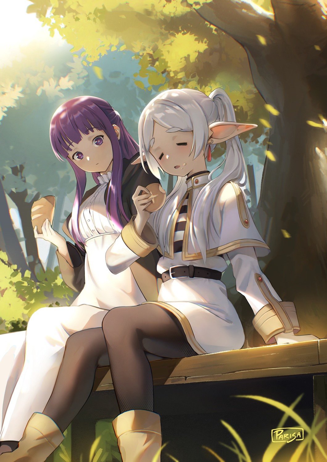 dress, elf, fern, frieren, pantyhose, parisa_reaz, pointy_ears, sousou_no_frieren