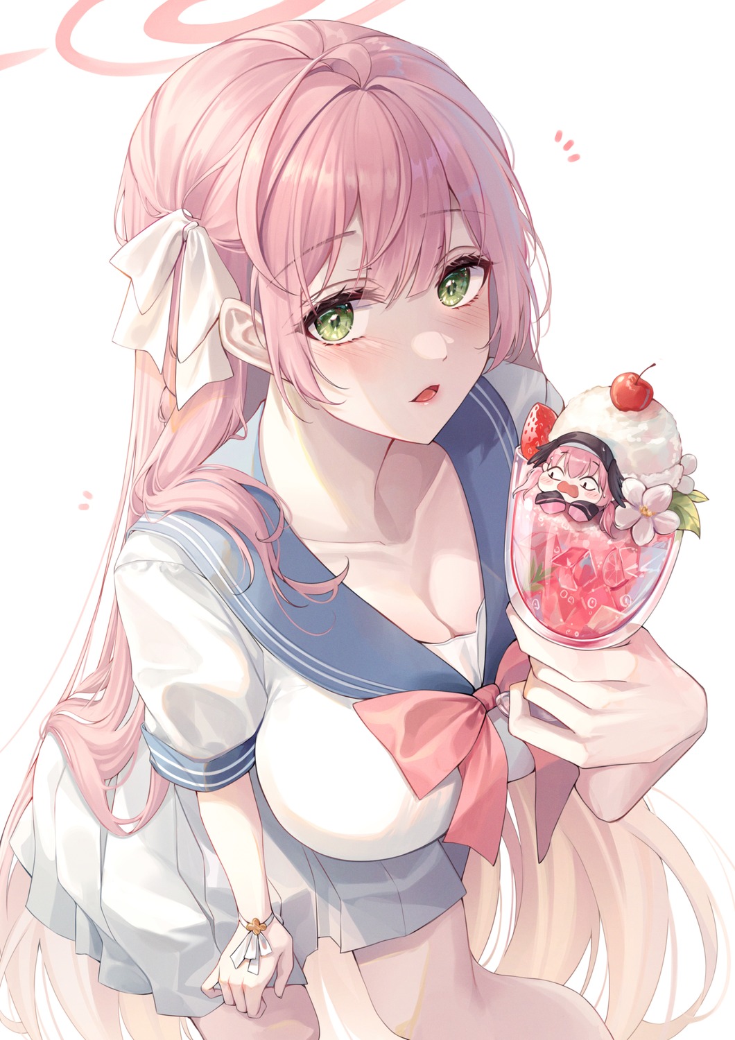 blue_archive, chibi, cleavage, halo, pippin_sol, seifuku, shimoe_koharu, urawa_hanako
