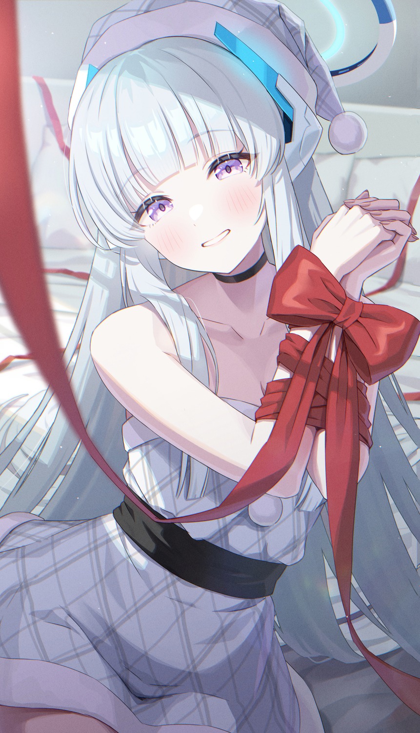 blue_archive, bondage, christmas, dress, halo, momoimon, ushio_noa