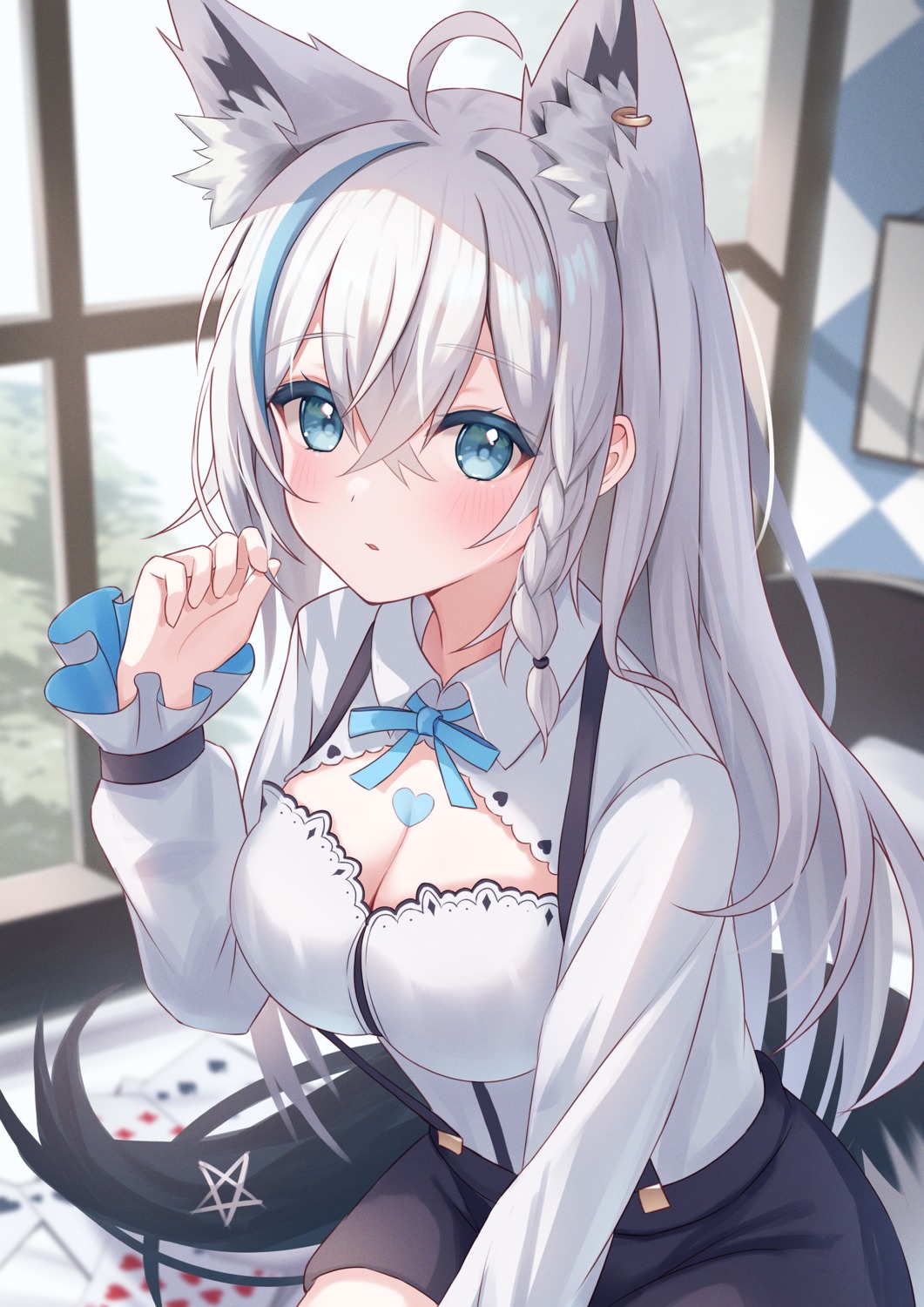 animal_ears, cleavage, hololive, hololive_gamers, kitsune, shirakami_fubuki, tail, togemaru