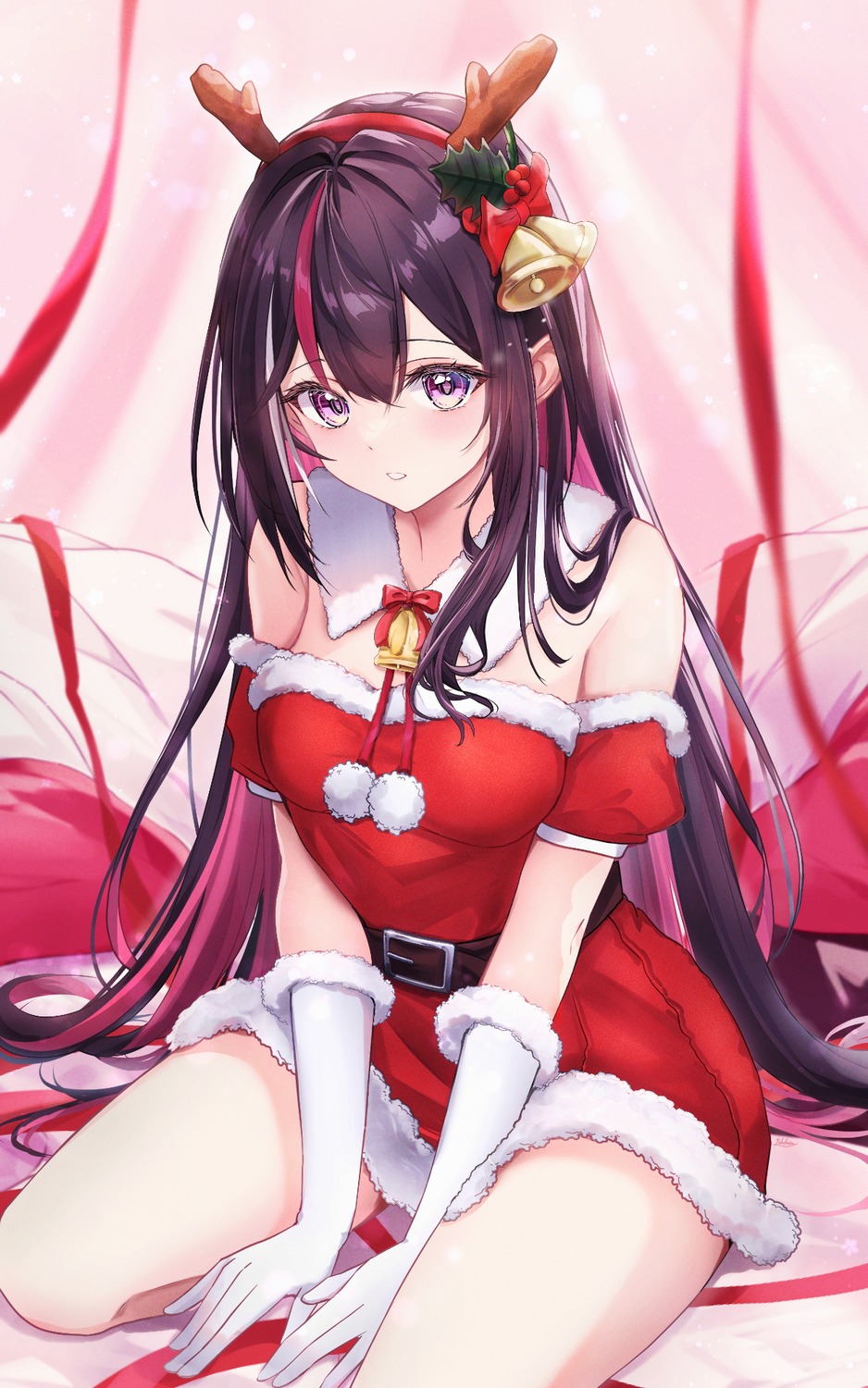 animal_ears, azki_(hololive), christmas, dress, hololive, yuki_haru