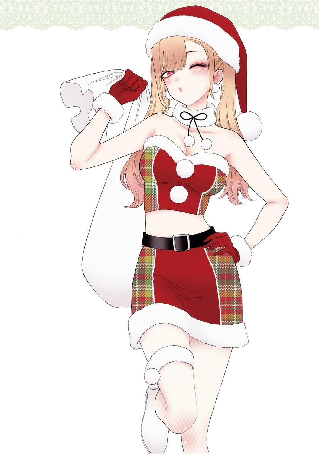 christmas, fishnets, fukuda_shinichi, garter, kitagawa_marin, no_bra, sono_bisque_doll_wa_koi_wo_suru