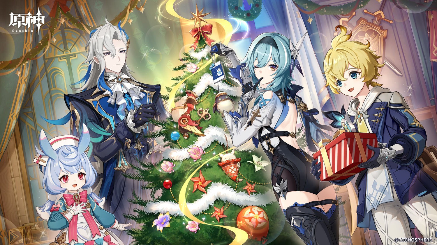 ass, christmas, eula, garter, genshin_impact, mika_(genshin_impact), neuvillette, sigewinne