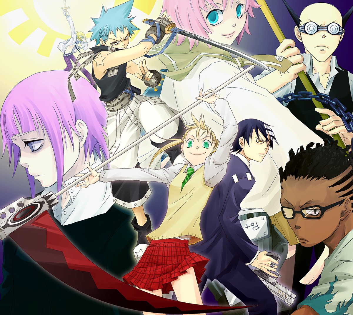 black_star, death_the_kid, kiyocco, maka_albarn, makenshi_chrona, ox_ford, soul_eater