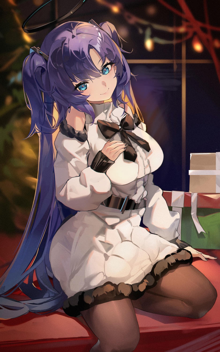 blue_archive, christmas, halo, hayase_yuuka, pantyhose, sakanafish
