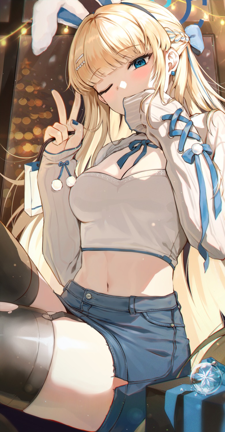 animal_ears, asuma_toki, blue_archive, bunny_ears, christmas, cleavage, halo, luzzi_(milllim)