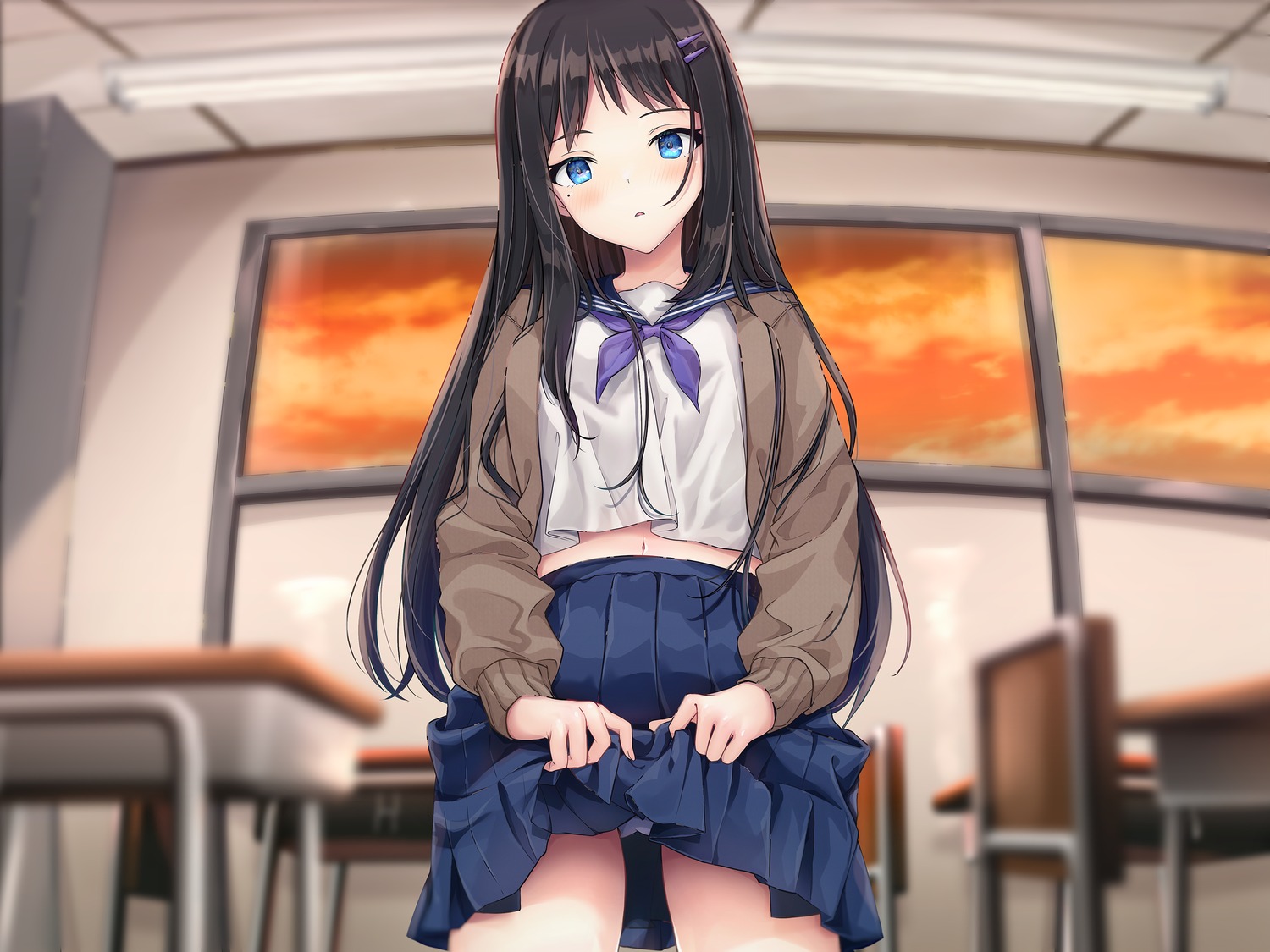maruma_(maruma_gic), pantsu, seifuku, skirt_lift, sweater