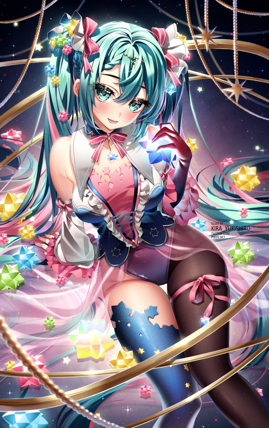 garter, hatsune_miku, kira_yukishiro, leotard, see_through, thighhighs, vocaloid