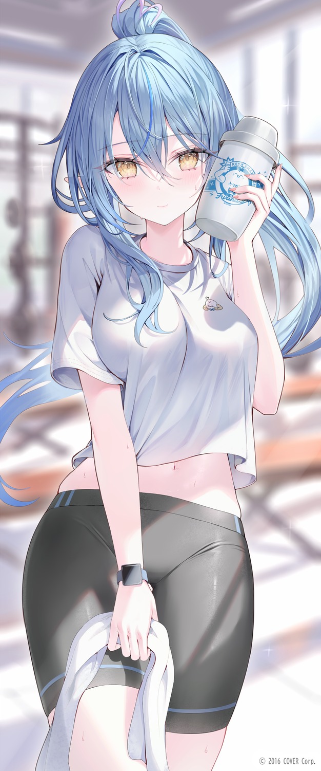 bike_shorts, elf, gym_uniform, hololive, pointy_ears, rin_yuu, yukihana_lamy