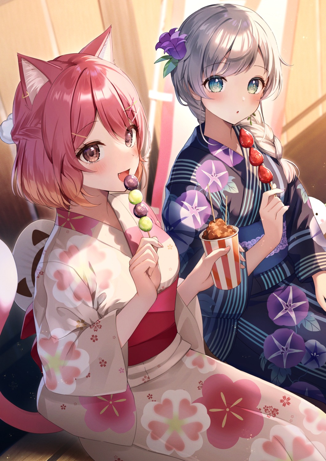 animal_ears, hanakaze_rin, indie_virtual_youtuber, momoshiki_(vtuber), momoshiki_tsubaki, nekomimi, tail, yukata