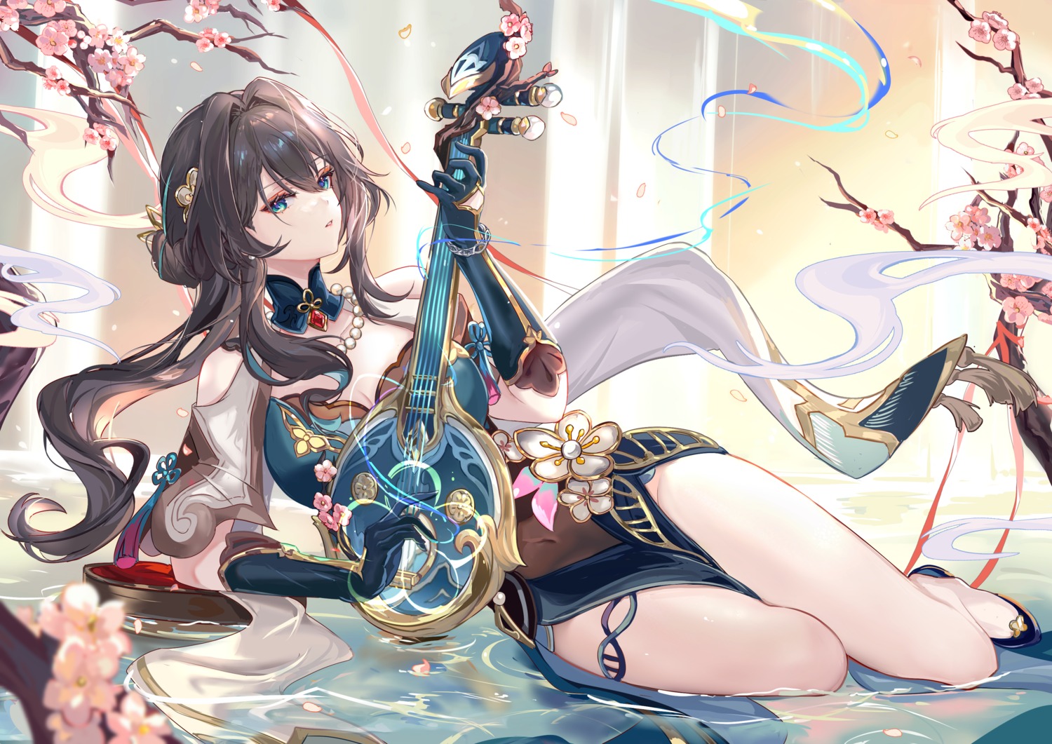 asian_clothes, garter, guitar, honkai:_star_rail, ruan_mei, vardan, wet