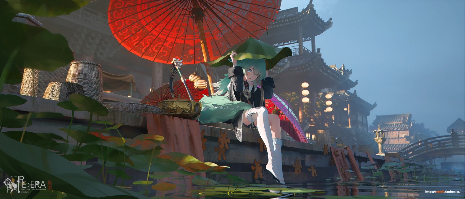 animal_ears, asian_clothes, honkai:_star_rail, huohuo, tail, thighhighs, umbrella, void_0, wet