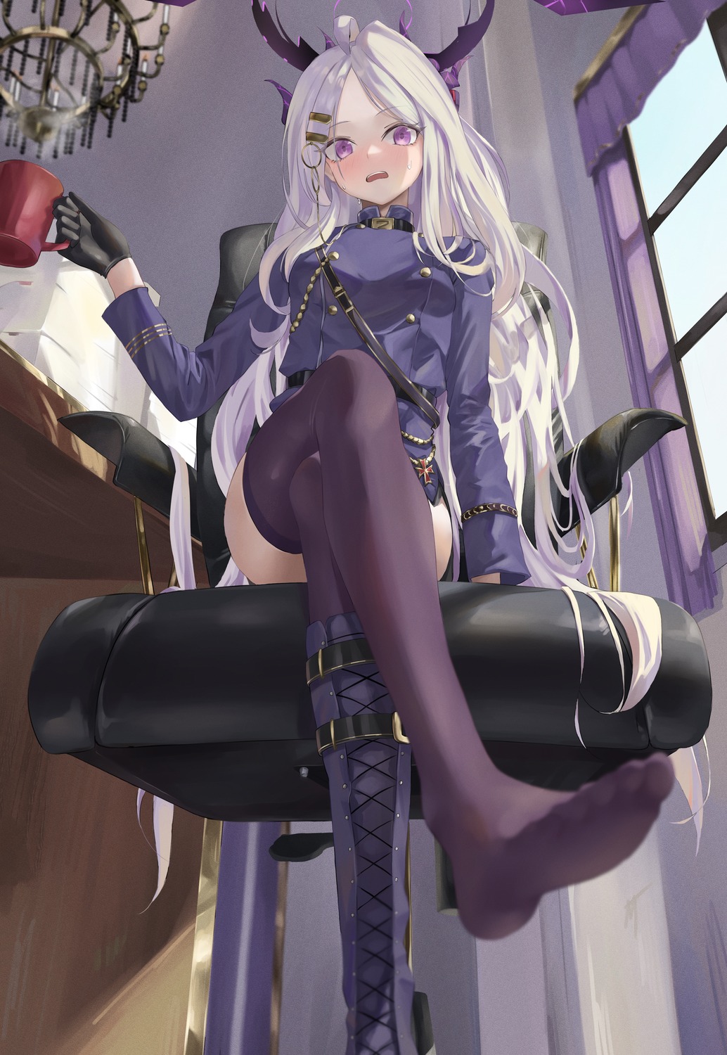blue_archive, feet, halo, horns, renge_(730), sorasaki_hina, thighhighs, uniform