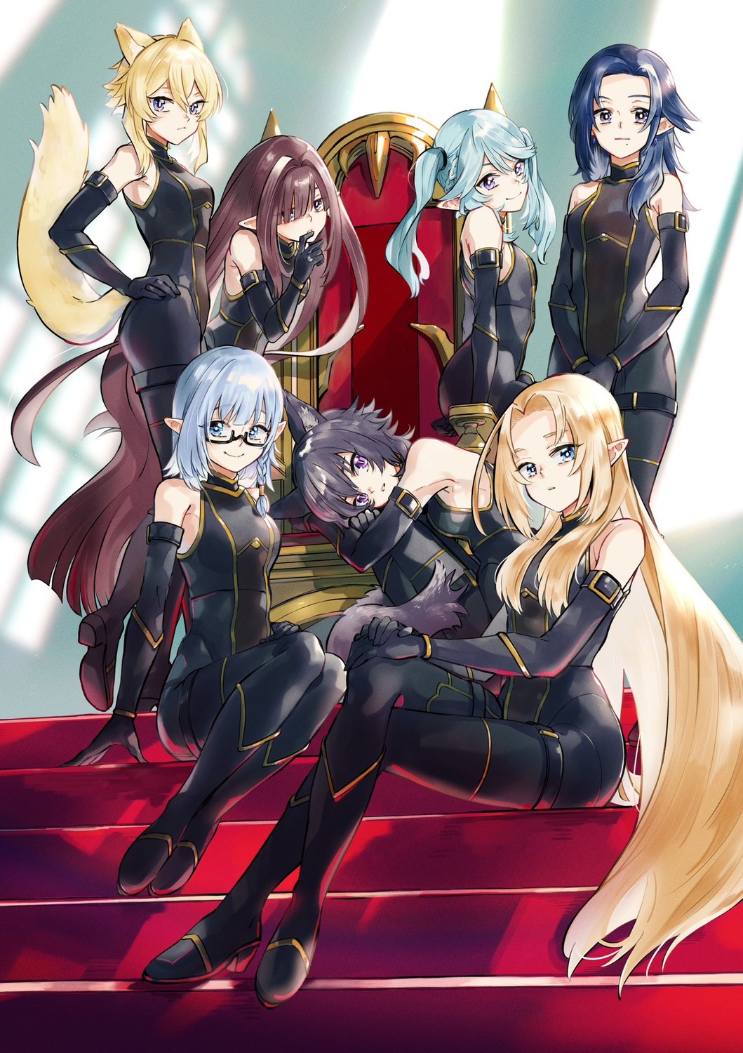 alpha_(kagejitsu), animal_ears, beta_(kagejitsu), bodysuit, delta_(kagejitsu), elf, epsilon_(kagejitsu), eta_(kagejitsu)