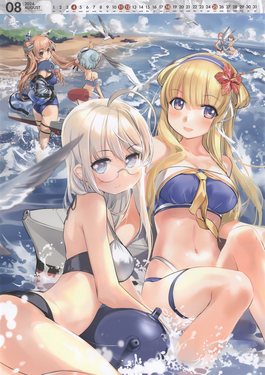 ass, bikini, calendar, fletcher_(kancolle), garter, heywood_l._edwards_(kancolle), johnston_(kancolle), kantai_collection
