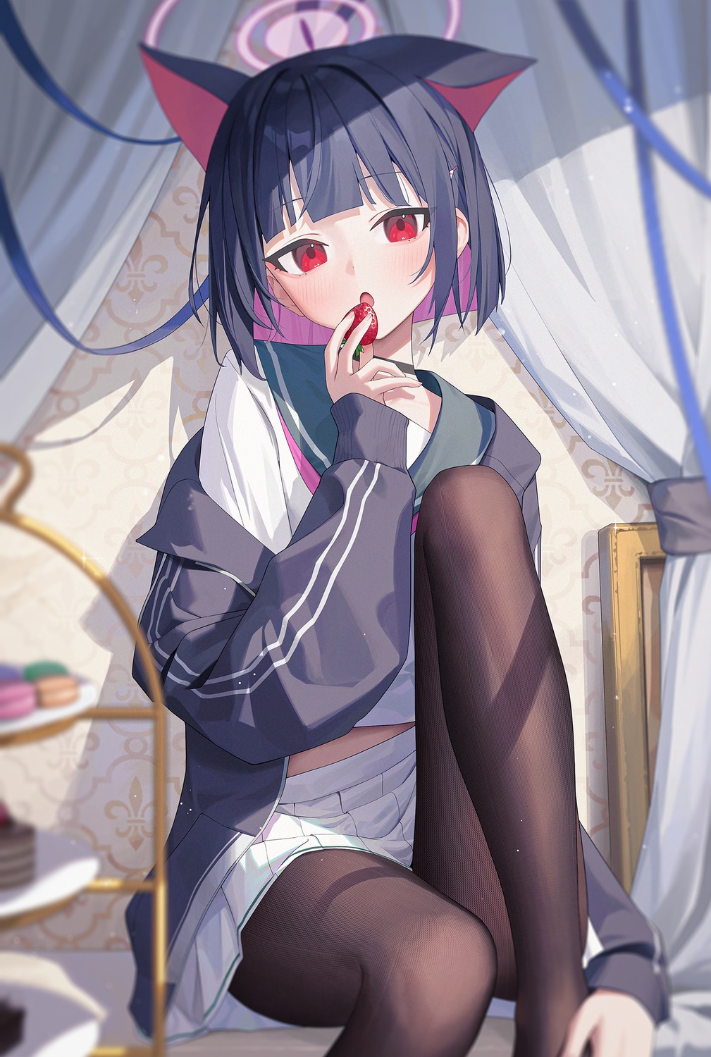 animal_ears, aya_(lezon), blue_archive, halo, kyouyama_kazusa, nekomimi, pantyhose, seifuku