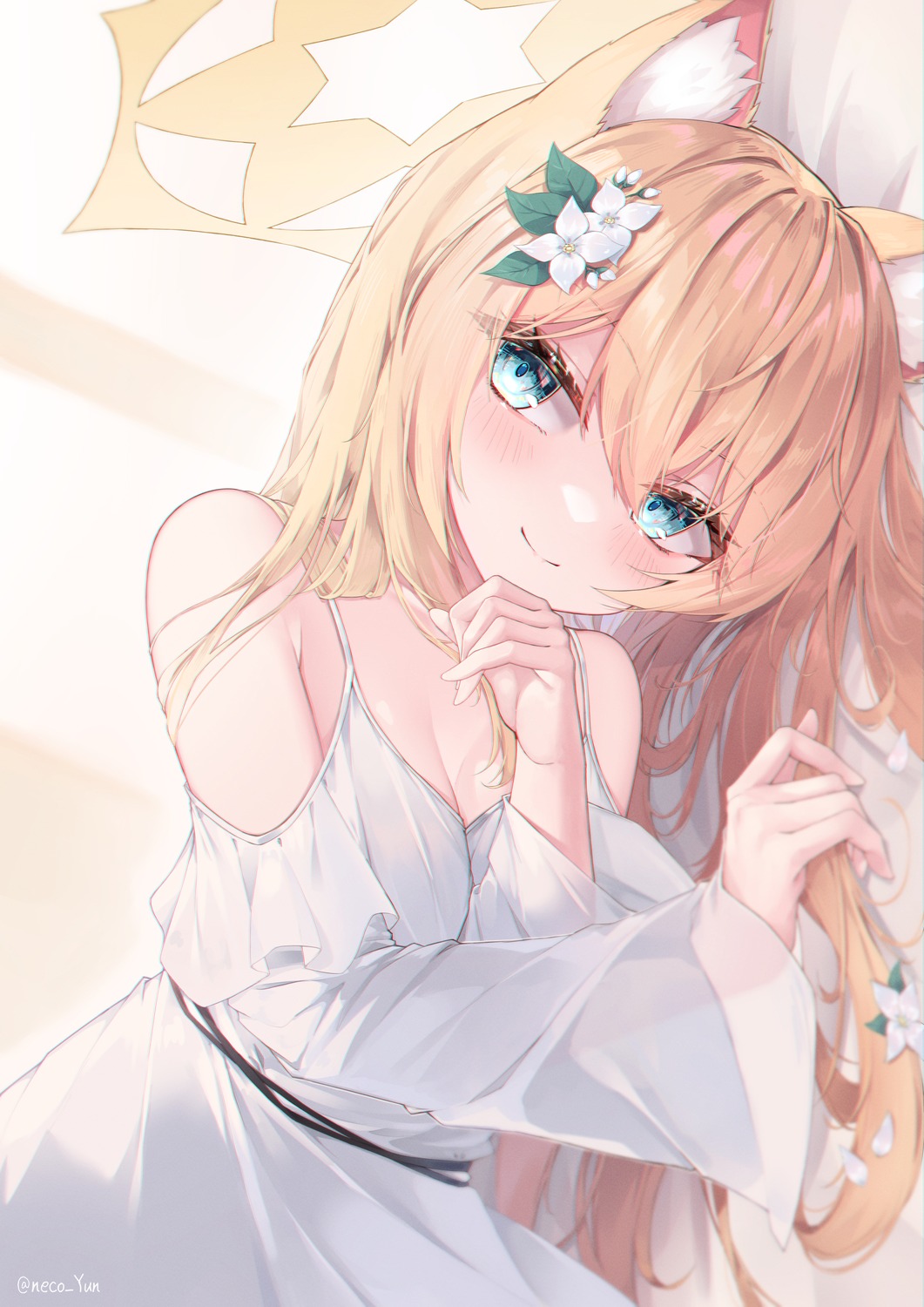 animal_ears, blue_archive, dress, halo, iochi_mari, nekomimi, yeosi