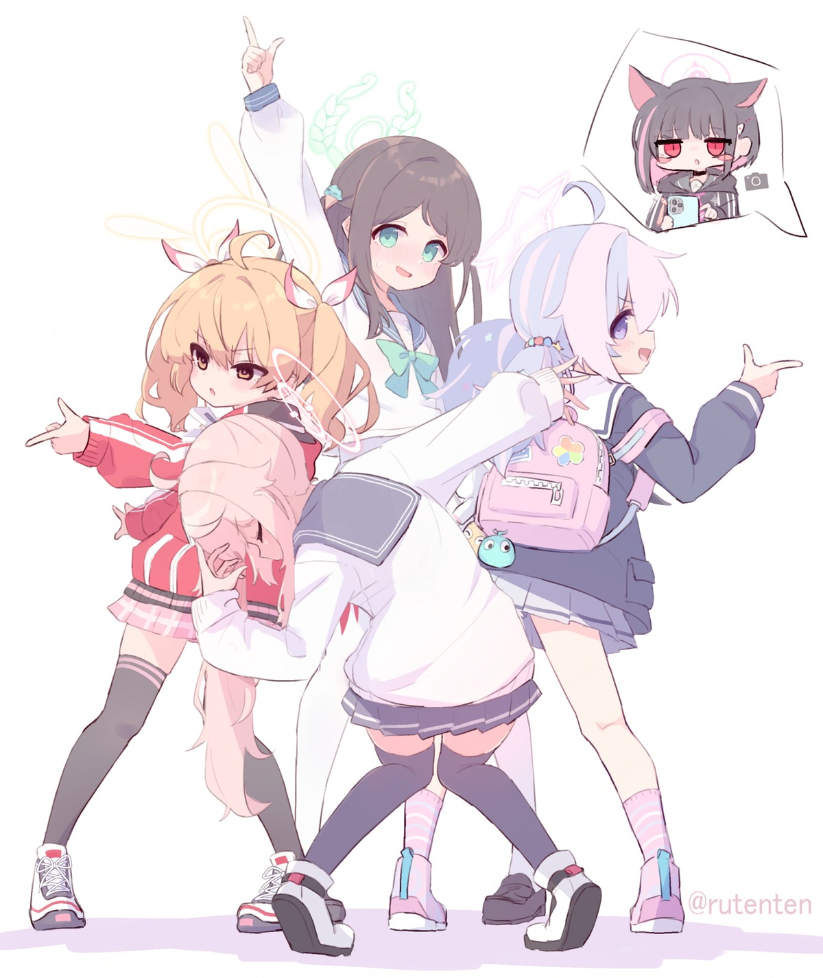 animal_ears, blue_archive, chibi, halo, ibaragi_yoshimi, kurimura_airi, kyouyama_kazusa, nekomimi