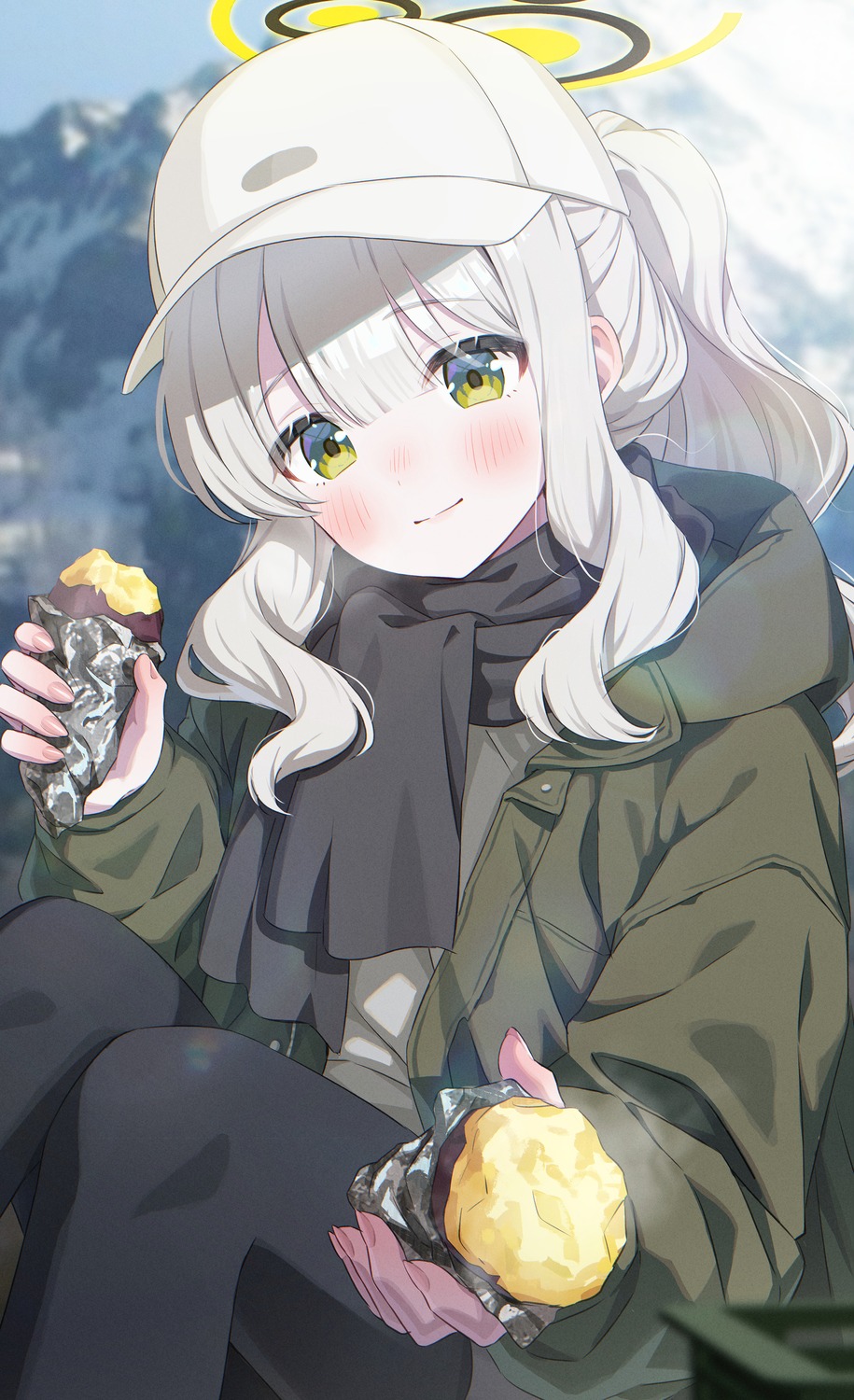 blue_archive, halo, momoimon, omagari_hare, pantyhose, sweater, thighhighs