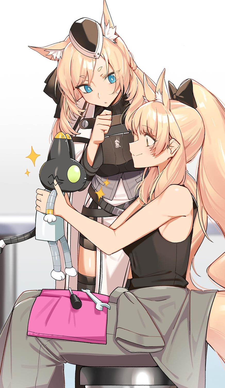 animal_ears, arknights, blemishine_(arknights), signal_1120, thighhighs, uniform, whislash_(arknights)