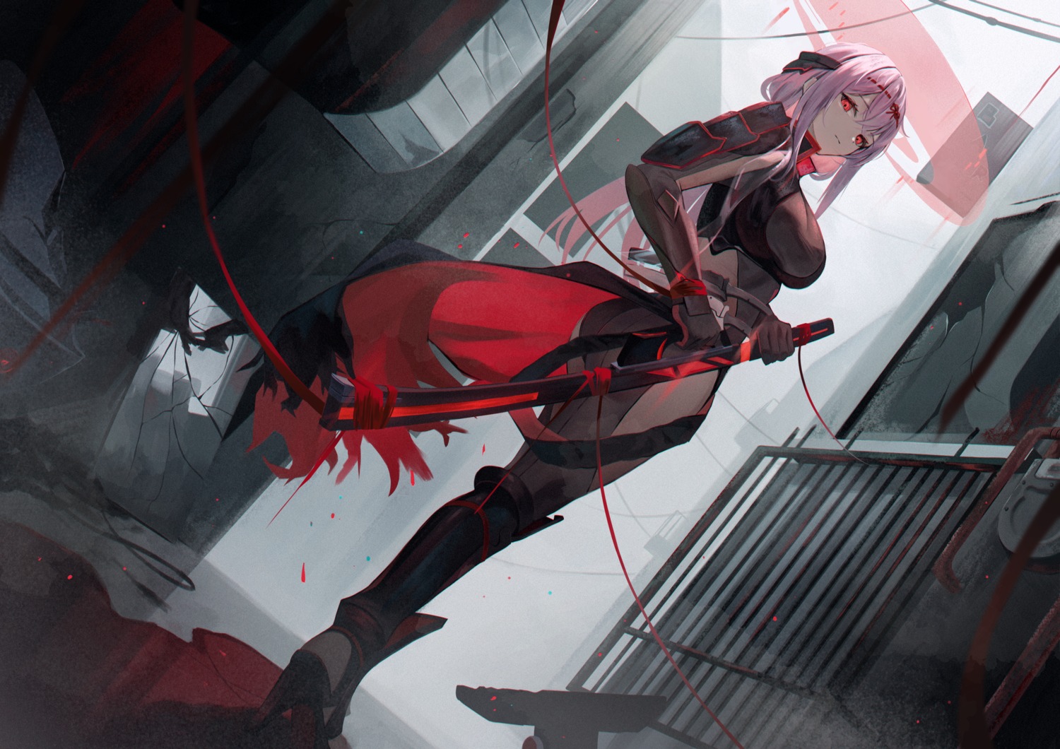 armor, ass, blood, bodysuit, goddess_of_victory:_nikke, heels, hyonee, scarlet_(nikke)