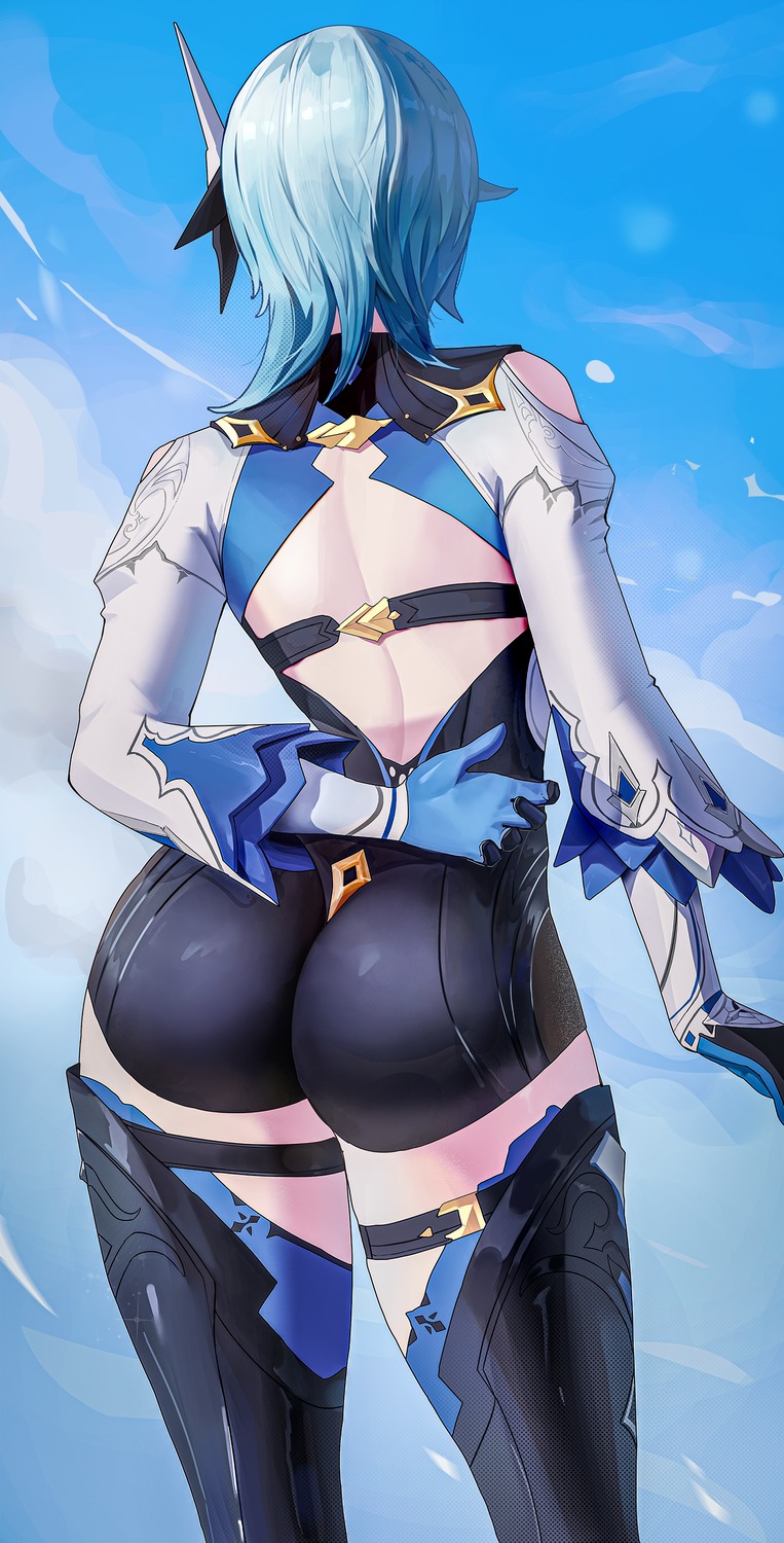 ass, eula, garter, genshin_impact, jamesloves_art, sword, thighhighs