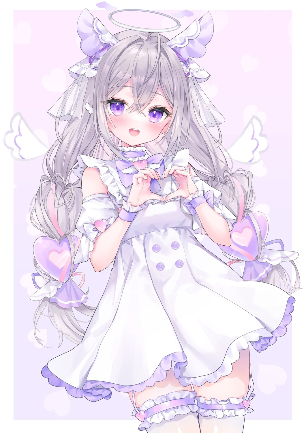 angel, detexted, dress, indie_virtual_youtuber, kabashima_hana, stockings, tenshi_uyu, thighhighs, wings
