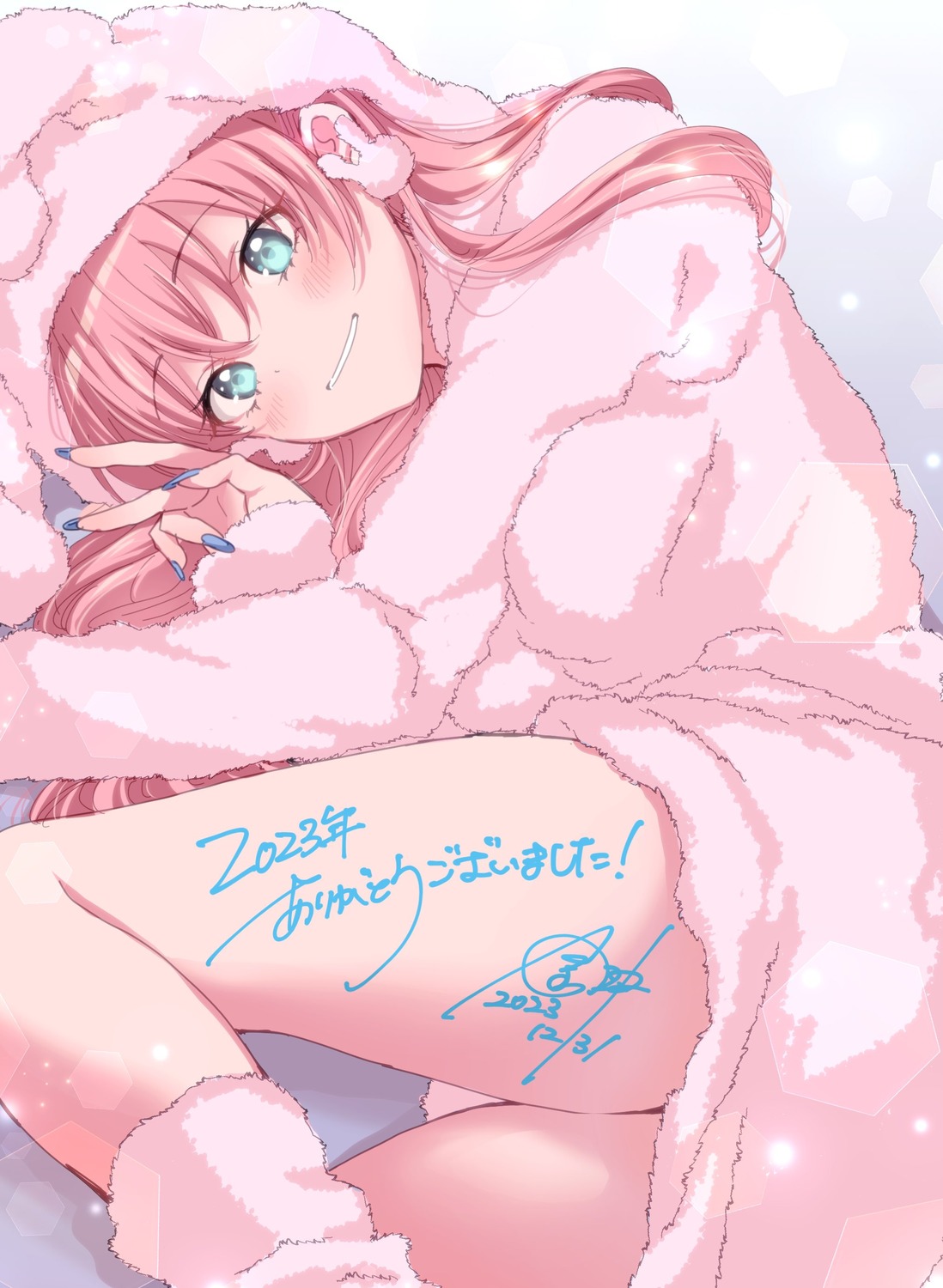 animal_ears, autographed, bunny_ears, fuufu_ijou_koibito_miman, kanamaru_yuki, pajama, sweater, watanabe_akari