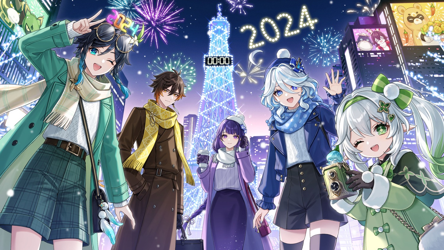 amaichi_esora, baron_bunny, furina, genshin_impact, guoba, heterochromia, megane, nahida