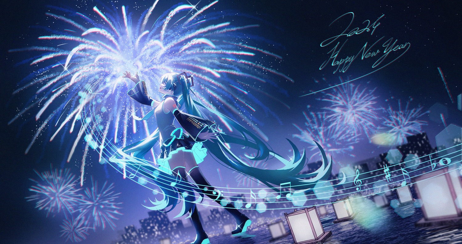 hatsune_miku, headphones, ji_ye_fan_sheng, tattoo, thighhighs, vocaloid