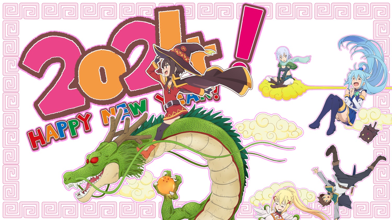 aqua_(konosuba), chomusuke, chris_(konosuba), crossover, dragon_ball, dress, dustiness_ford_raratina, eris_(konosuba)