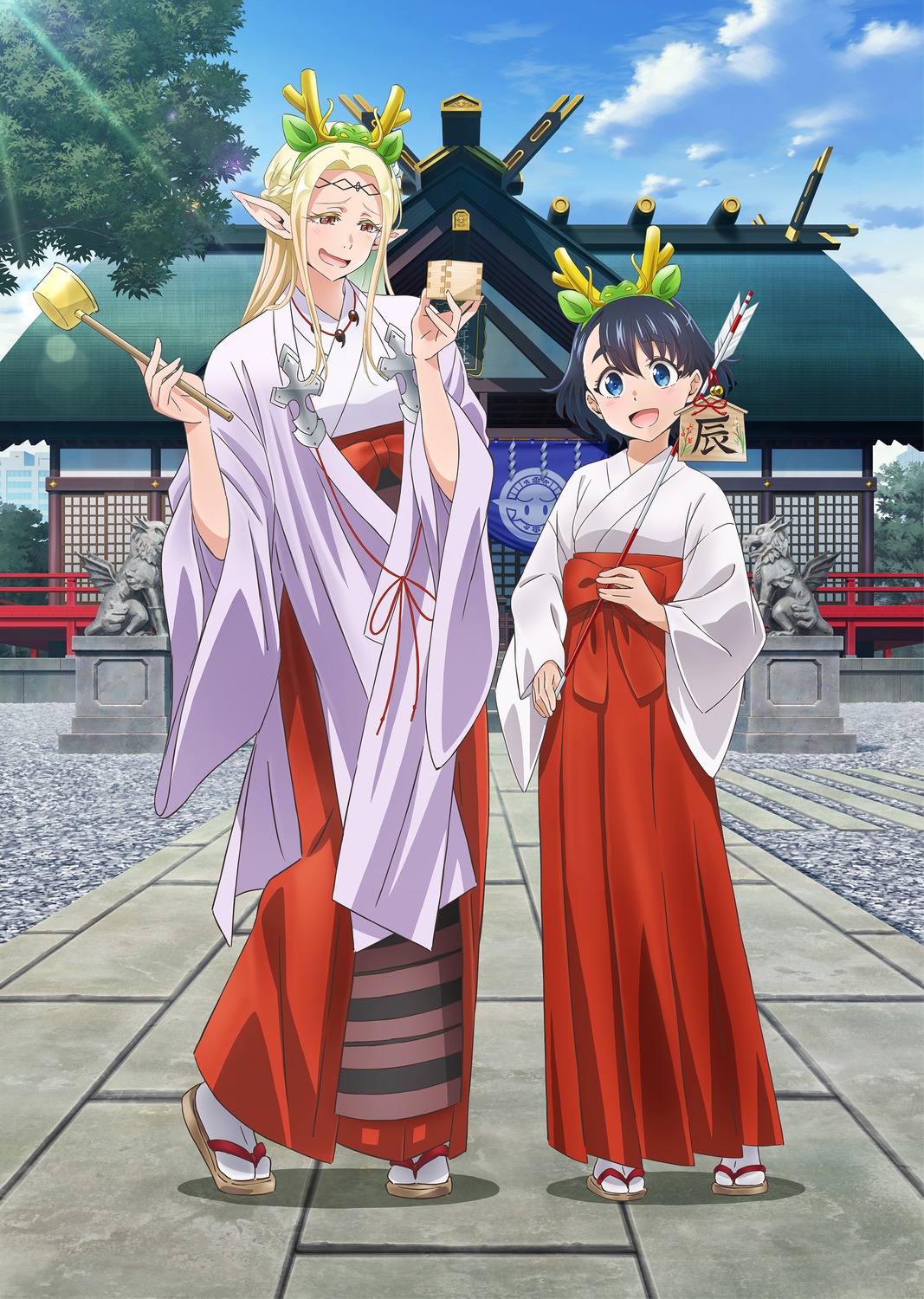 animal_ears, edomae_elf, elda_(edomae_elf), elf, horns, koganei_koito, miko, pointy_ears, tagme