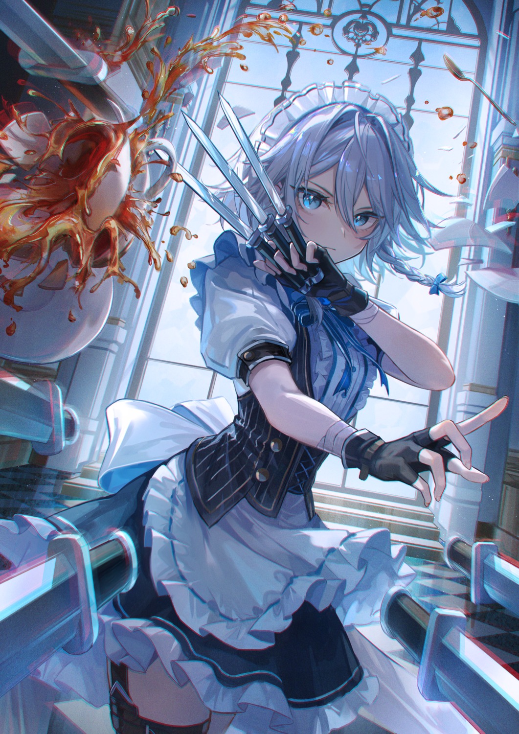 bandages, garter, izayoi_sakuya, kyusoukyu, maid, touhou, weapon