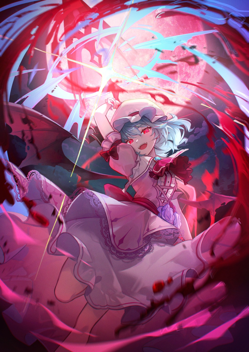 blood, dress, kyusoukyu, pointy_ears, remilia_scarlet, touhou, wings