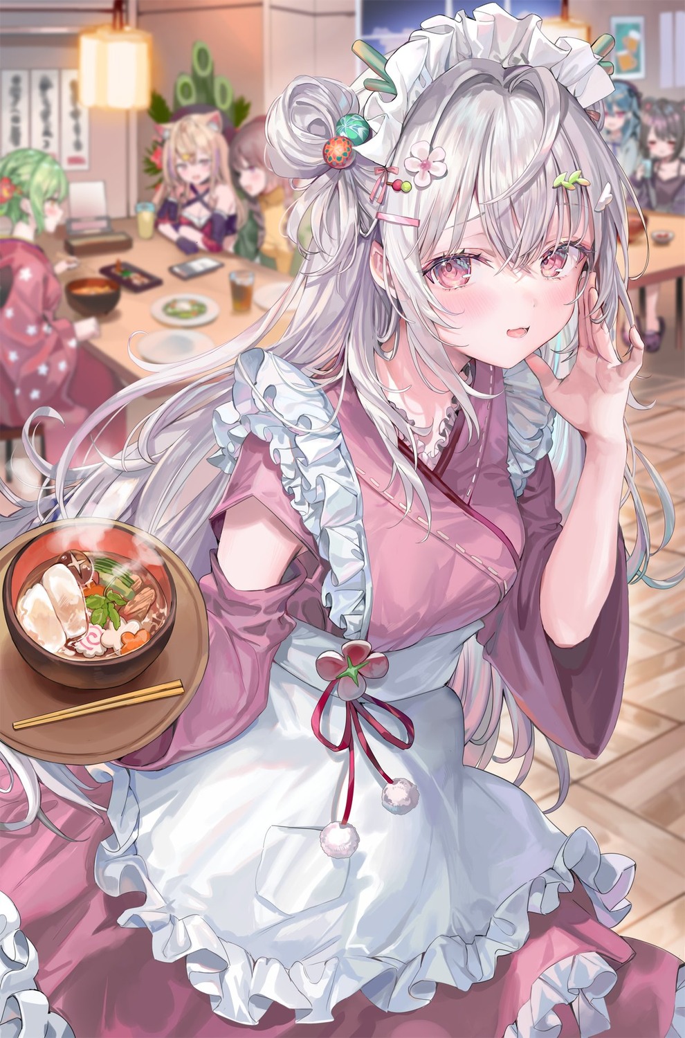 hiyori_(momoko), maid, momoko_(momopoco), wa_maid, waitress, yukari_(momoko)