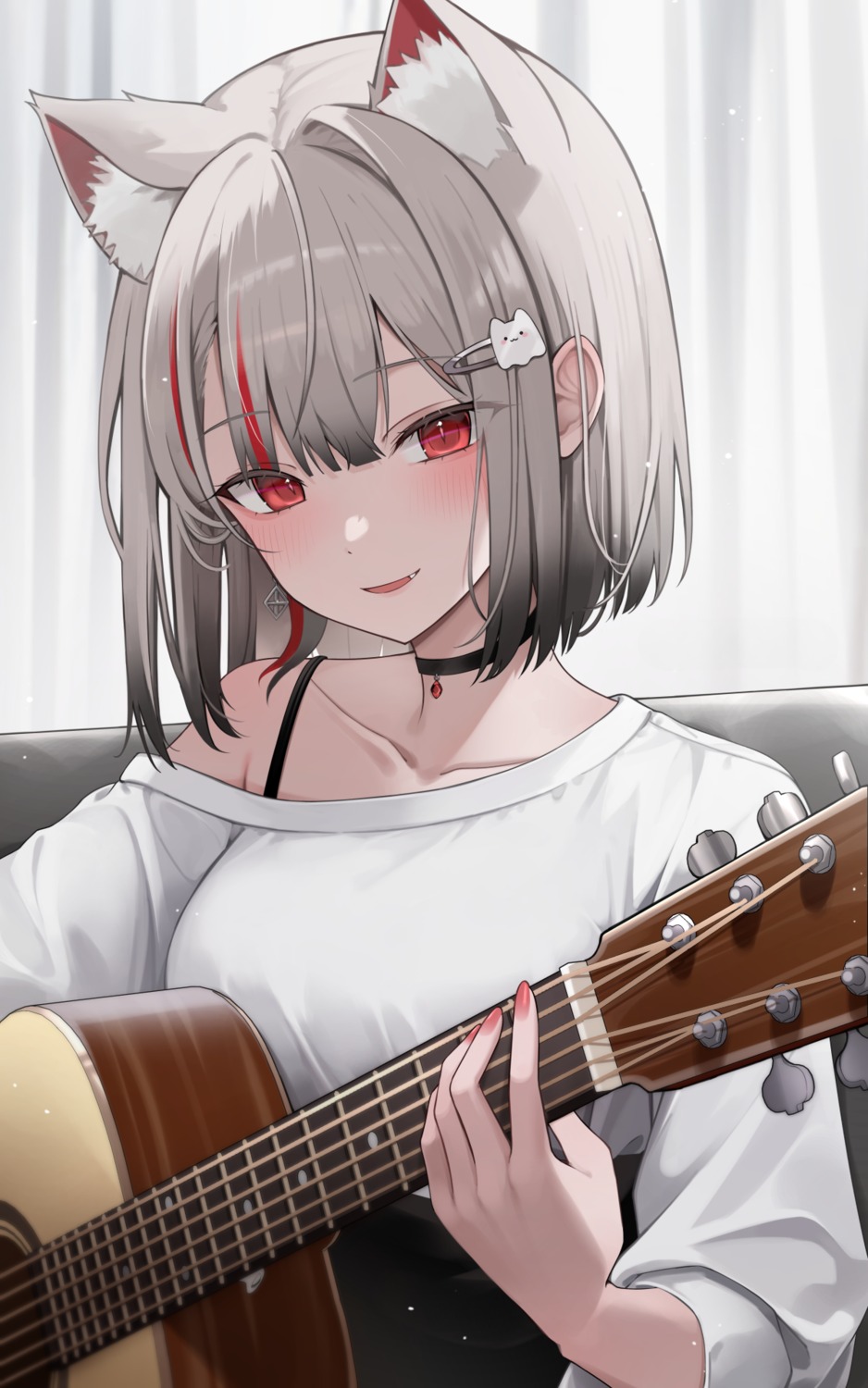 animal_ears, detexted, guitar, komugiko_(0kmgk), nekomimi, neneko_mashiro, stellive