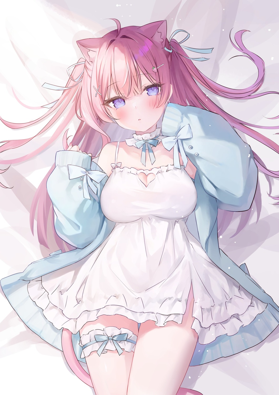 animal_ears, dress, garter, hakua, indie_virtual_youtuber, itigori_ena, nekomimi, sweater
