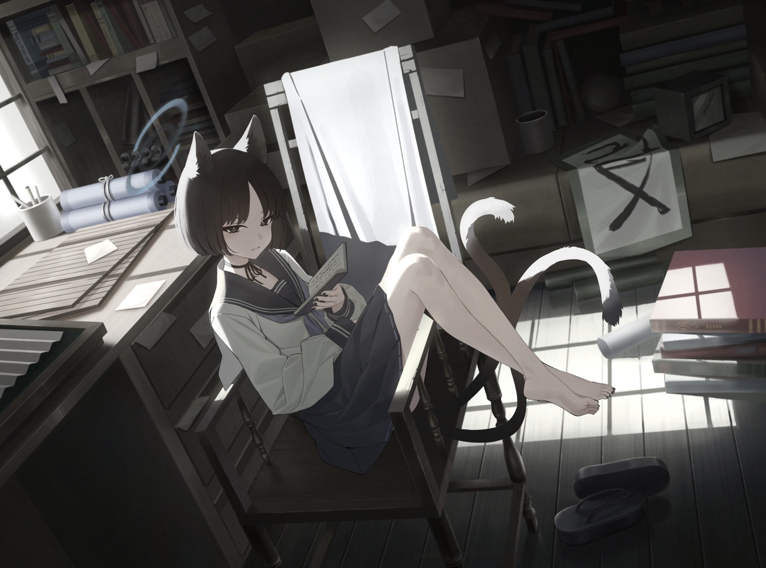 animal_ears, blue_archive, game_cg, halo, kiryuu_kikyou, mx2j, nekomimi, seifuku, tail