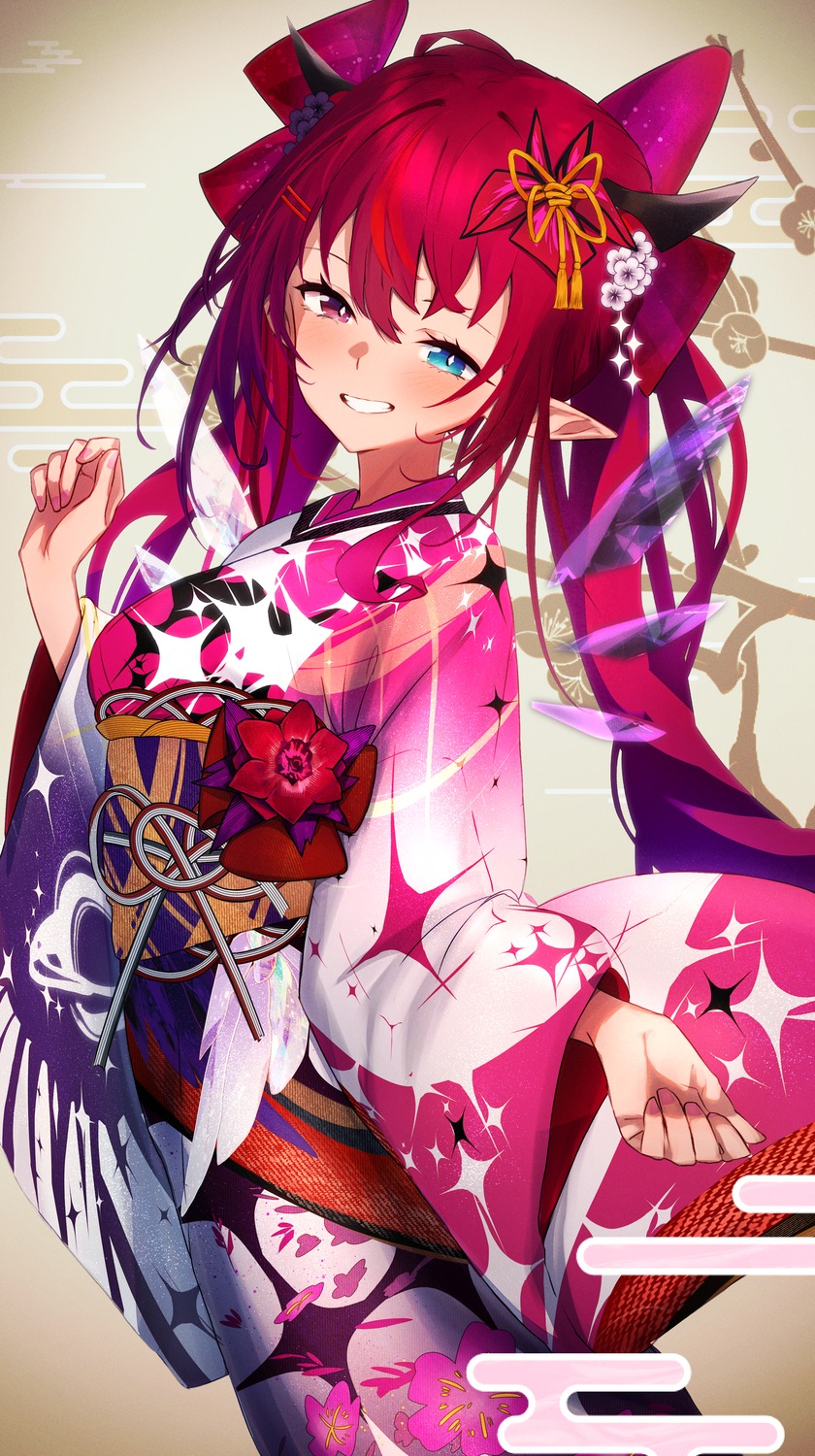 getto, heterochromia, hololive, hololive_english, horns, irys_(hololive), kimono, pointy_ears