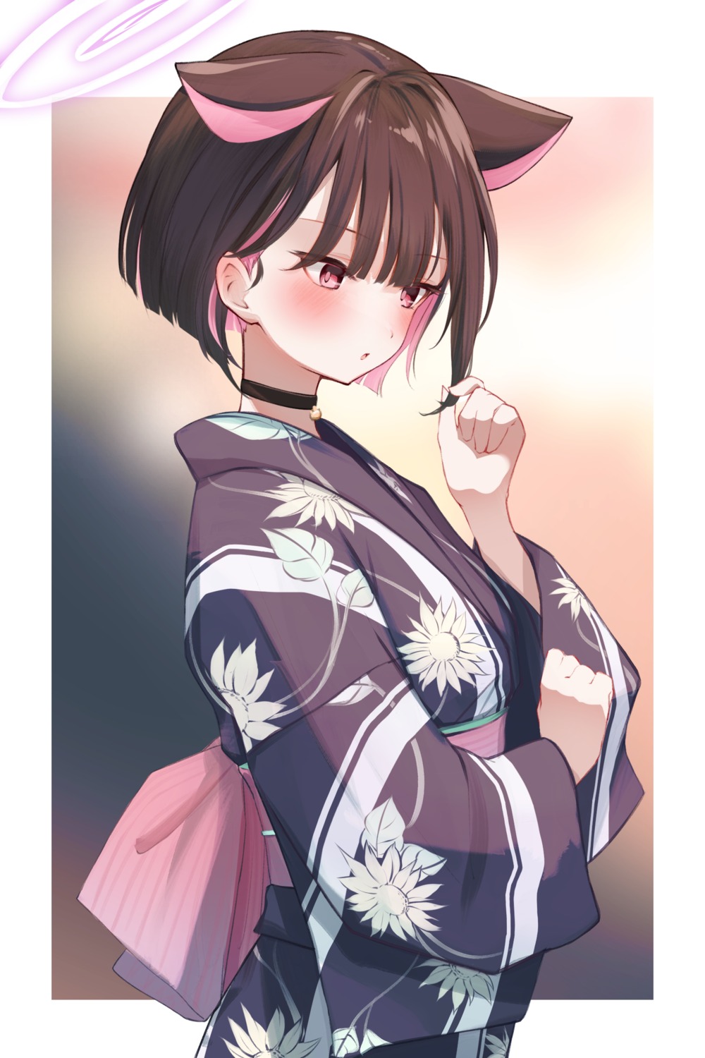 animal_ears, blue_archive, exiadoon, halo, kyouyama_kazusa, nekomimi, yukata