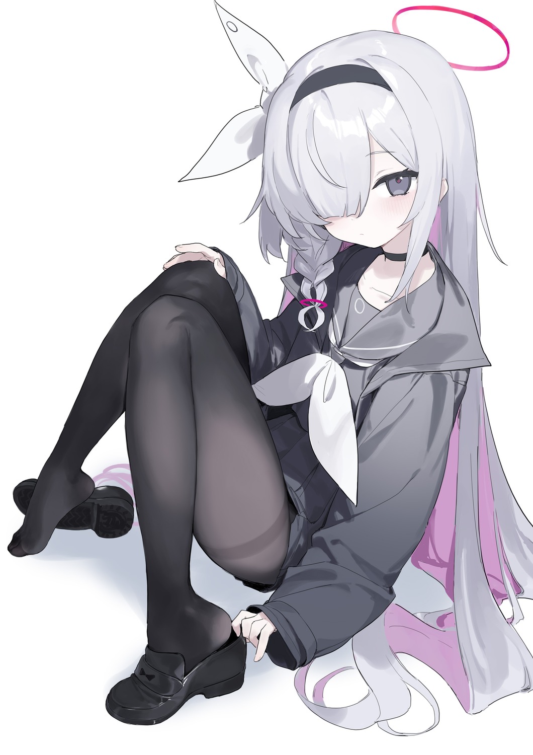 arona_(blue_archive), blue_archive, halo, pantyhose, plana_(blue_archive), seifuku, sh_(562835932), skirt_lift