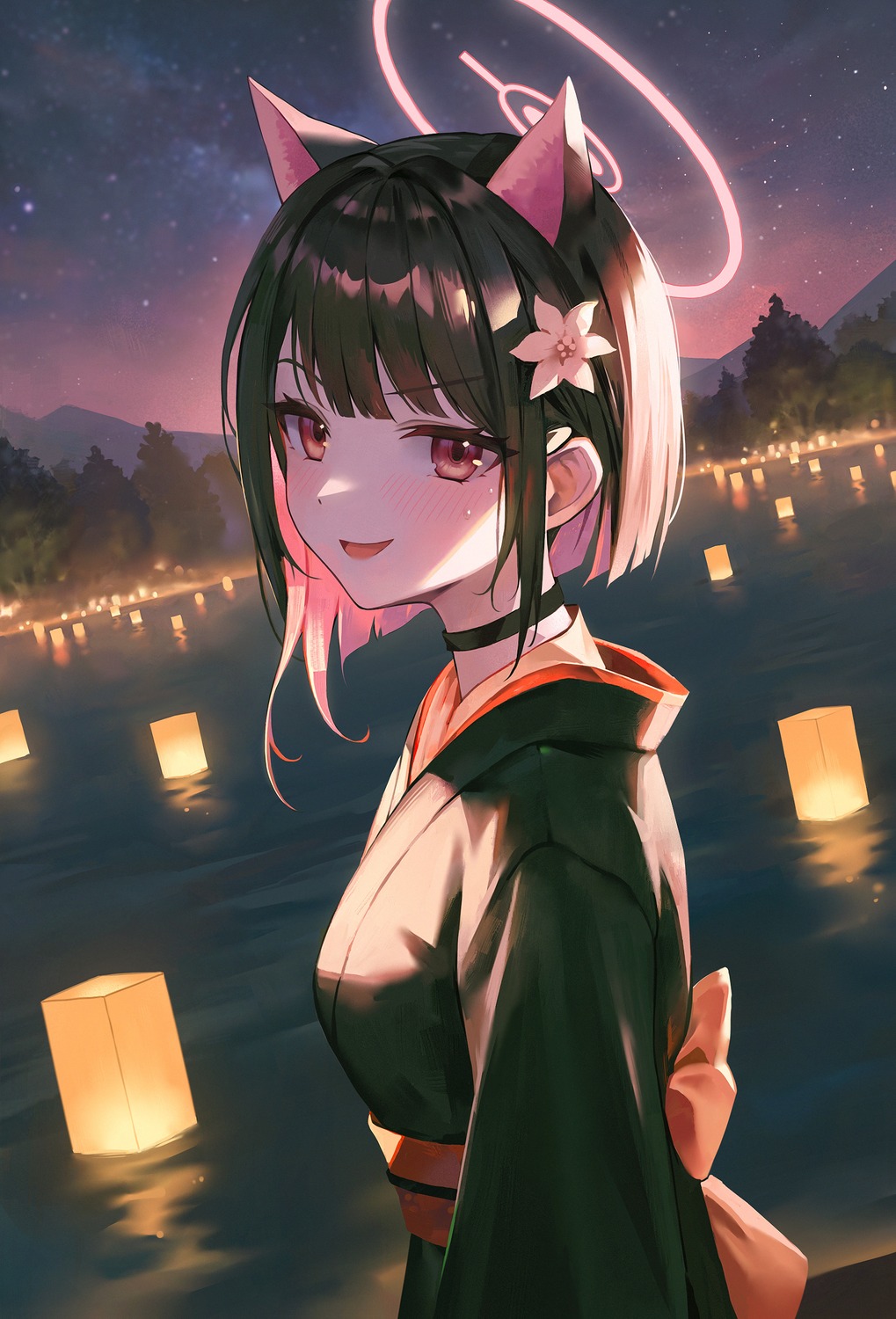 animal_ears, blue_archive, halo, ikkia, kyouyama_kazusa, nekomimi, yukata